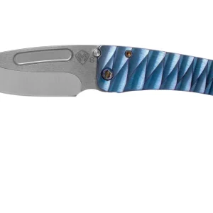 Premium Medford Midi Marauder S35VN, Tumbled Tanto Blade, Blue Lightning Handle, Flamed Hardware zakmes