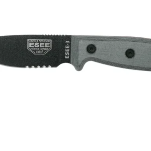 ESEE Model 3 serrated, grey handle 3S met schede + clip Nieuw