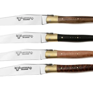 Laguiole en Aubrac 42C99BDLBHK, Brass, 4-delige steakmessenset, gemengd hout Populair