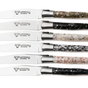 Tijdelijk Beschikbaar Laguiole en Aubrac Mixed Shells, Brushed Stainless Steel, 6-delige steakmessenset