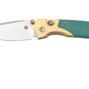 Express Levering Vosteed Psyop 299 A2221 Satin S35VN, Teal Norplex UltreX Micarta & Brass Bolster, zakmes, Tuffknives design