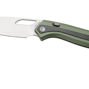 Gereduceerde Prijs Vosteed Kroc A1803 Stonewashed S35VN, Green Aluminum & Carbon Fiber, zakmes