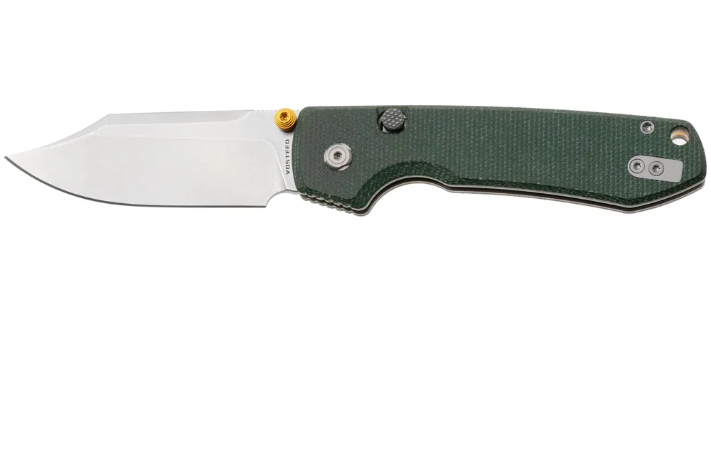 Vosteed Raccoon A2911 Stonewashed 14C28N, Green Micarta, zakmes, Yue Dong design Express Levering