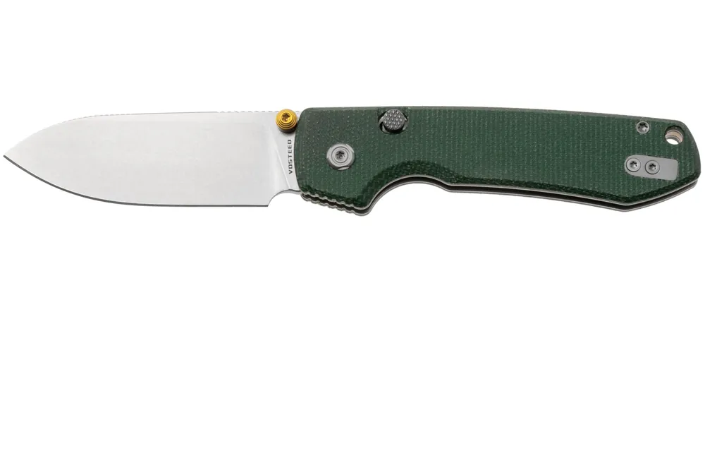 Laatste Versie Vosteed Raccoon A2904 Stonewashed 14C28N, Green Micarta, zakmes, Yue Dong design