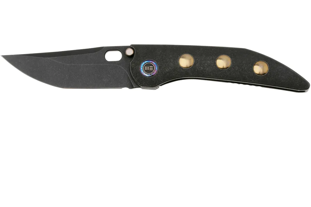 WE Knife Attor WE23037-1 Black Stonewashed CPM 20CV, Black Titanium, Golden Titanium Inlay zakmes, Dalibor Bergam design Actieprijs