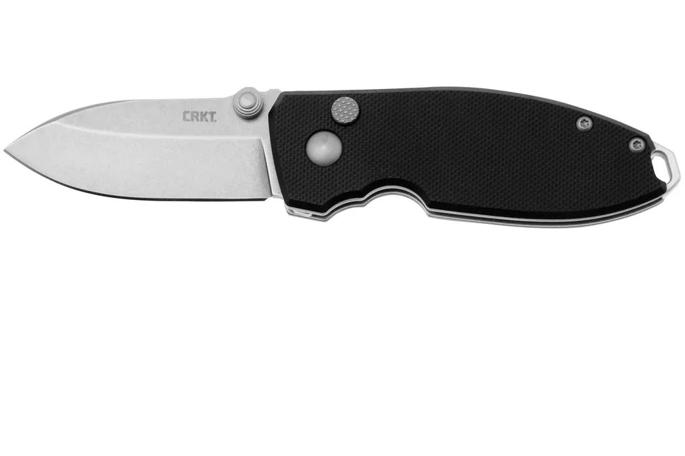 Merkproduct CRKT Squid Button Lock 2474 Stonewashed D2, Black G10, zakmes, Lucas Burnley design