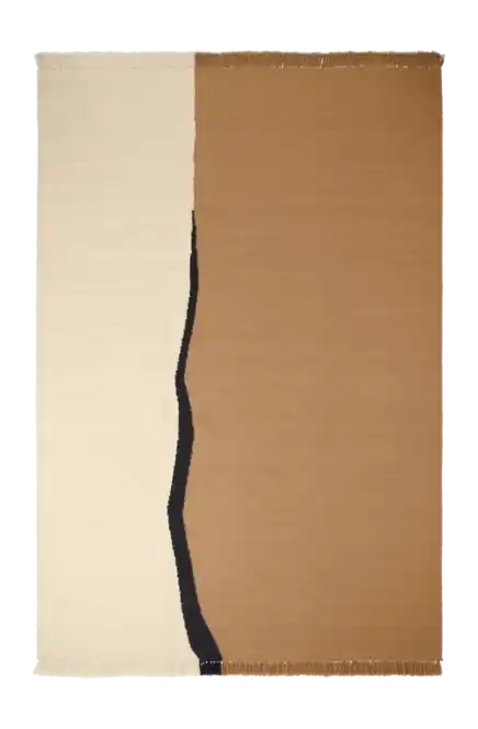 Laatste Kans Ferm Living Soil Kelim Vloerkleed 200 x 300 cm - Dark Sand / Off-White