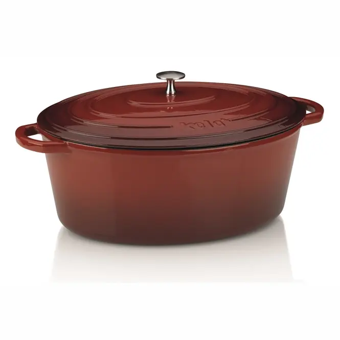 Weekendaanbieding Braadpan Gietijzer Ovaal Rood, 36 cm x 29 cm- Kela Calido
